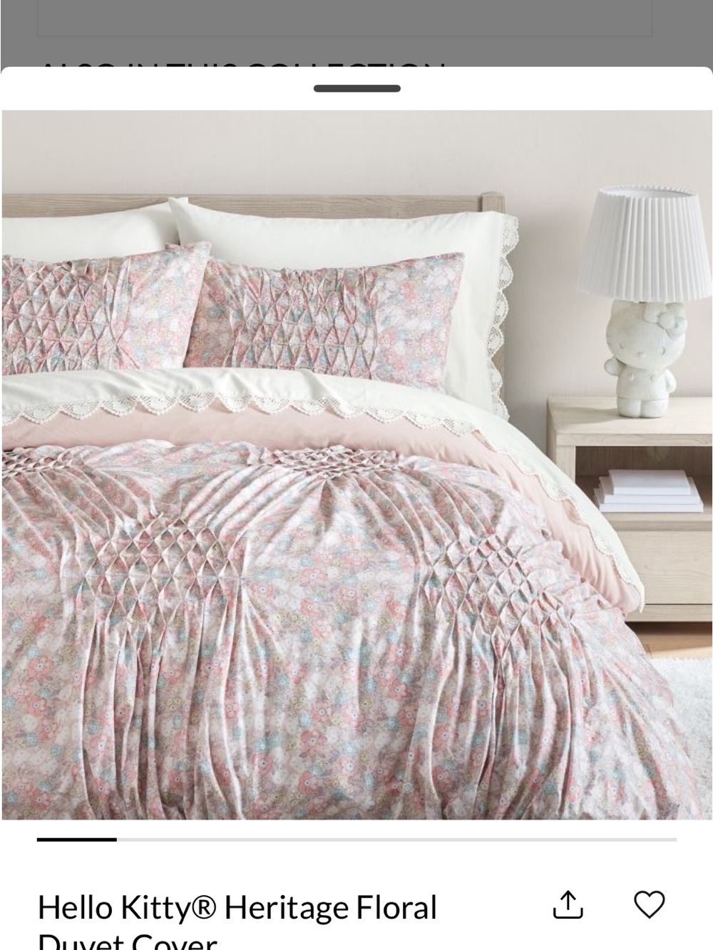 Pottery Barn Teen Hello Kitty Pink Floral Smocked Duvet Cover Sz Queen
